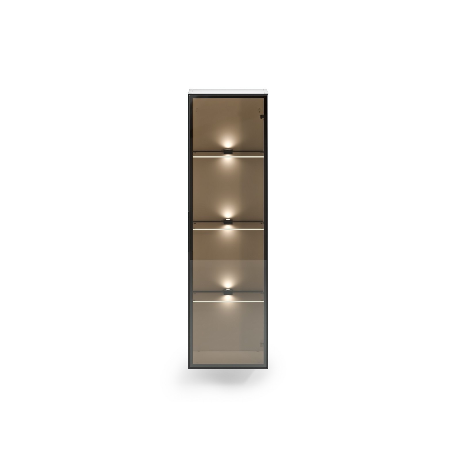 TORONTO WHITE Colonna pensile vetrina 1 anta  bianco lucido vetro temprato fumé cm H120 L35 P28,5