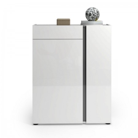 OTTAWA WHITE Scarpiera 2 ante 1 cassetto  laccata colore Bianco lucido top colore Antracite cm H115 L91 P33