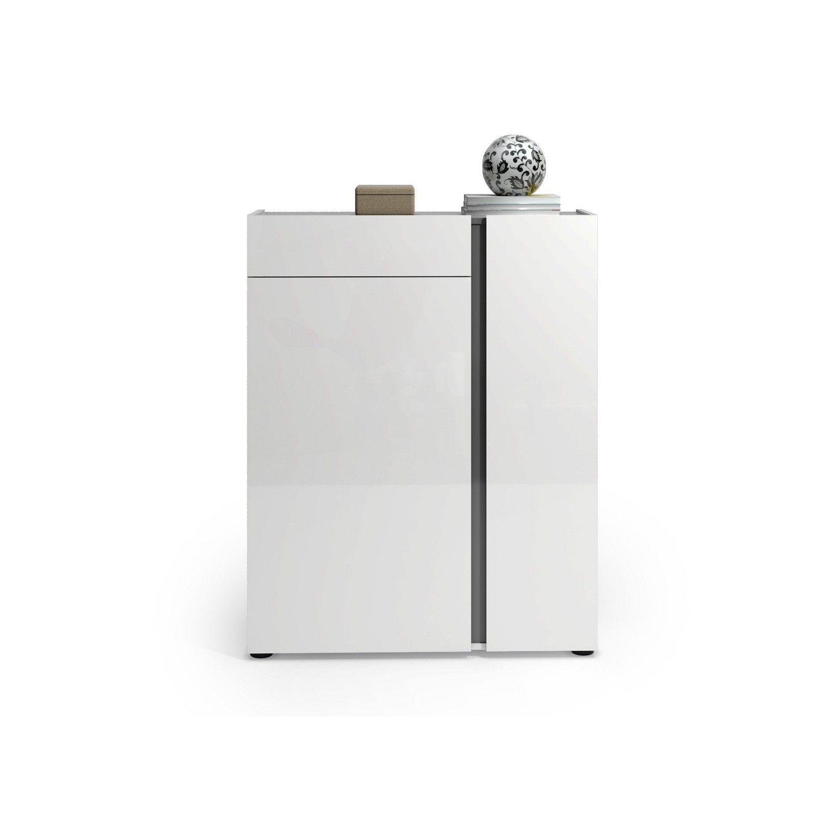 OTTAWA WHITE Scarpiera 2 ante 1 cassetto  laccata colore Bianco lucido top colore Antracite cm H115 L91 P33