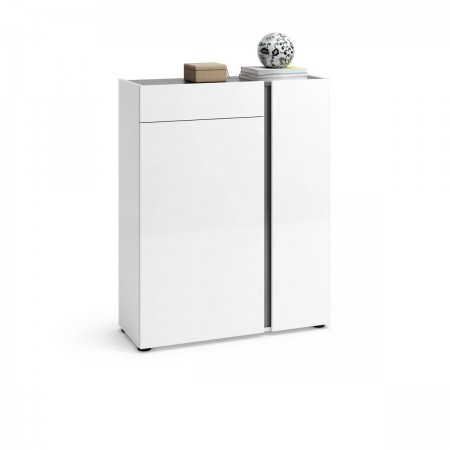 OTTAWA WHITE Scarpiera 2 ante 1 cassetto  laccata colore Bianco lucido top colore Antracite cm H115 L91 P33