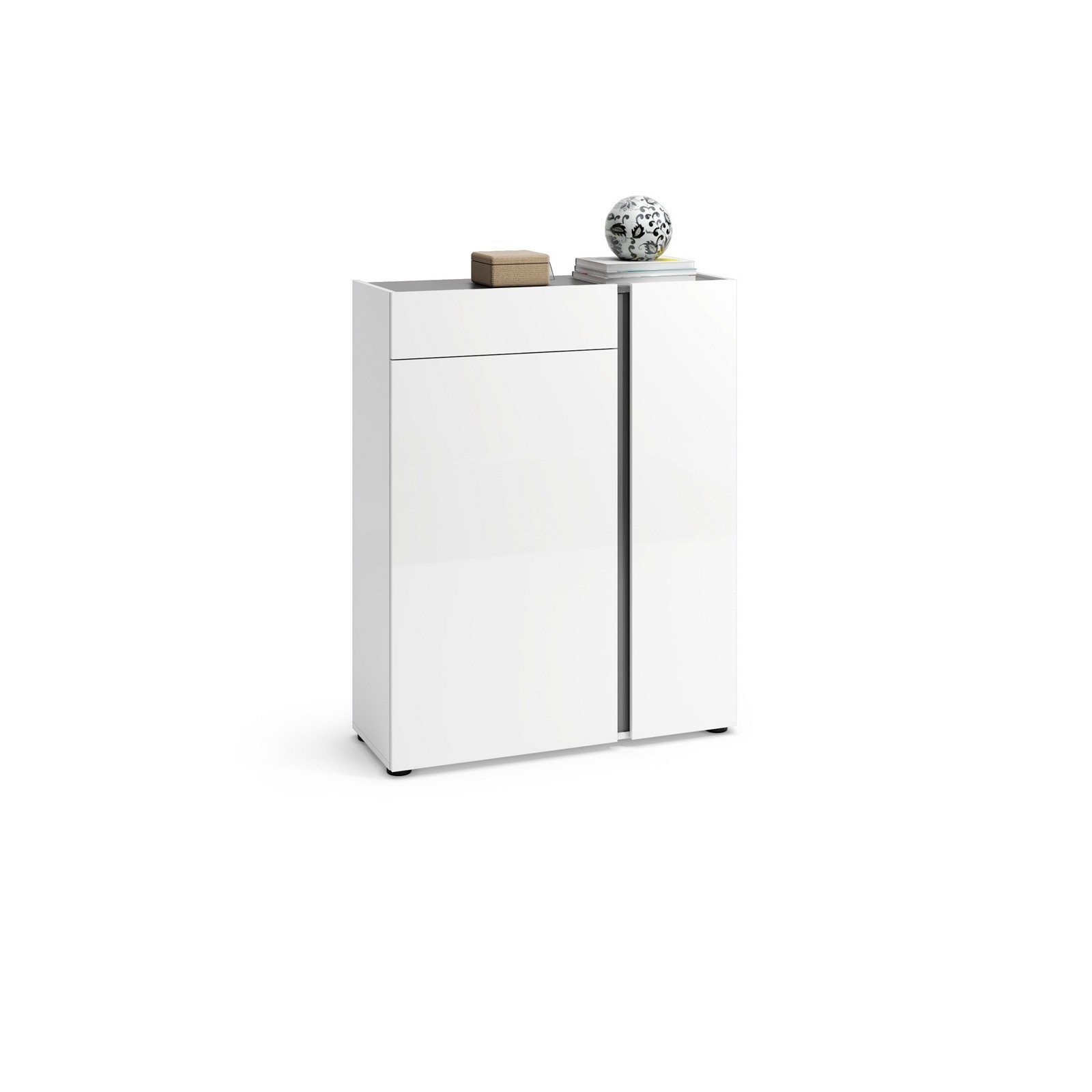 OTTAWA WHITE Scarpiera 2 ante 1 cassetto  laccata colore Bianco lucido top colore Antracite cm H115 L91 P33