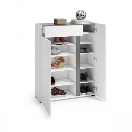 OTTAWA WHITE Scarpiera 2 ante 1 cassetto  laccata colore Bianco lucido top colore Antracite cm H115 L91 P33