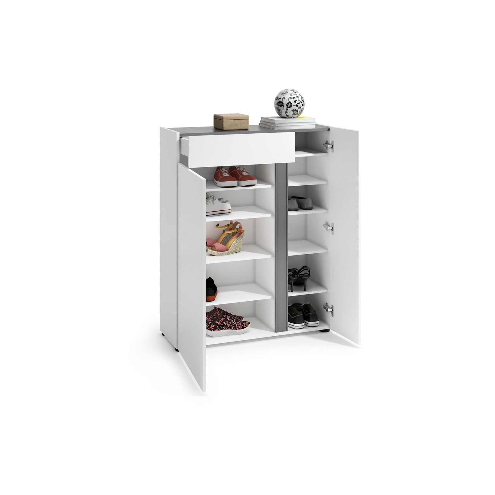 OTTAWA WHITE Scarpiera 2 ante 1 cassetto  laccata colore Bianco lucido top colore Antracite cm H115 L91 P33