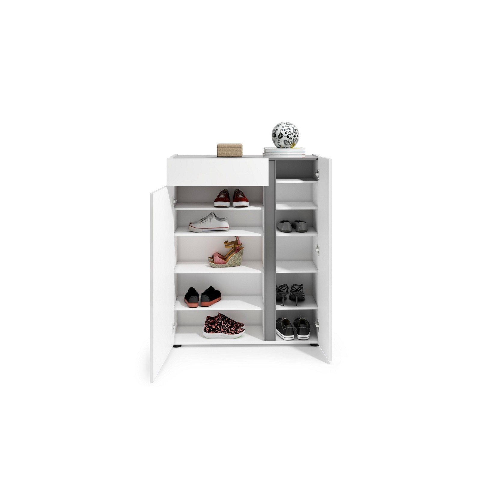 OTTAWA WHITE Scarpiera 2 ante 1 cassetto  laccata colore Bianco lucido top colore Antracite cm H115 L91 P33