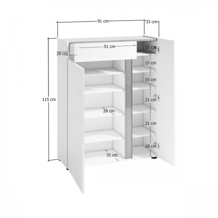 OTTAWA WHITE Scarpiera 2 ante 1 cassetto  laccata colore Bianco lucido top colore Antracite cm H115 L91 P33