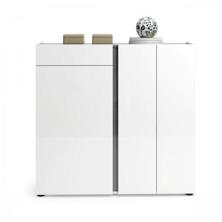 OTTAWA WHITE Scarpiera 3 ante 1 cassetto  laccata colore Bianco lucido top colore Antracite cm H115 L120 P33
