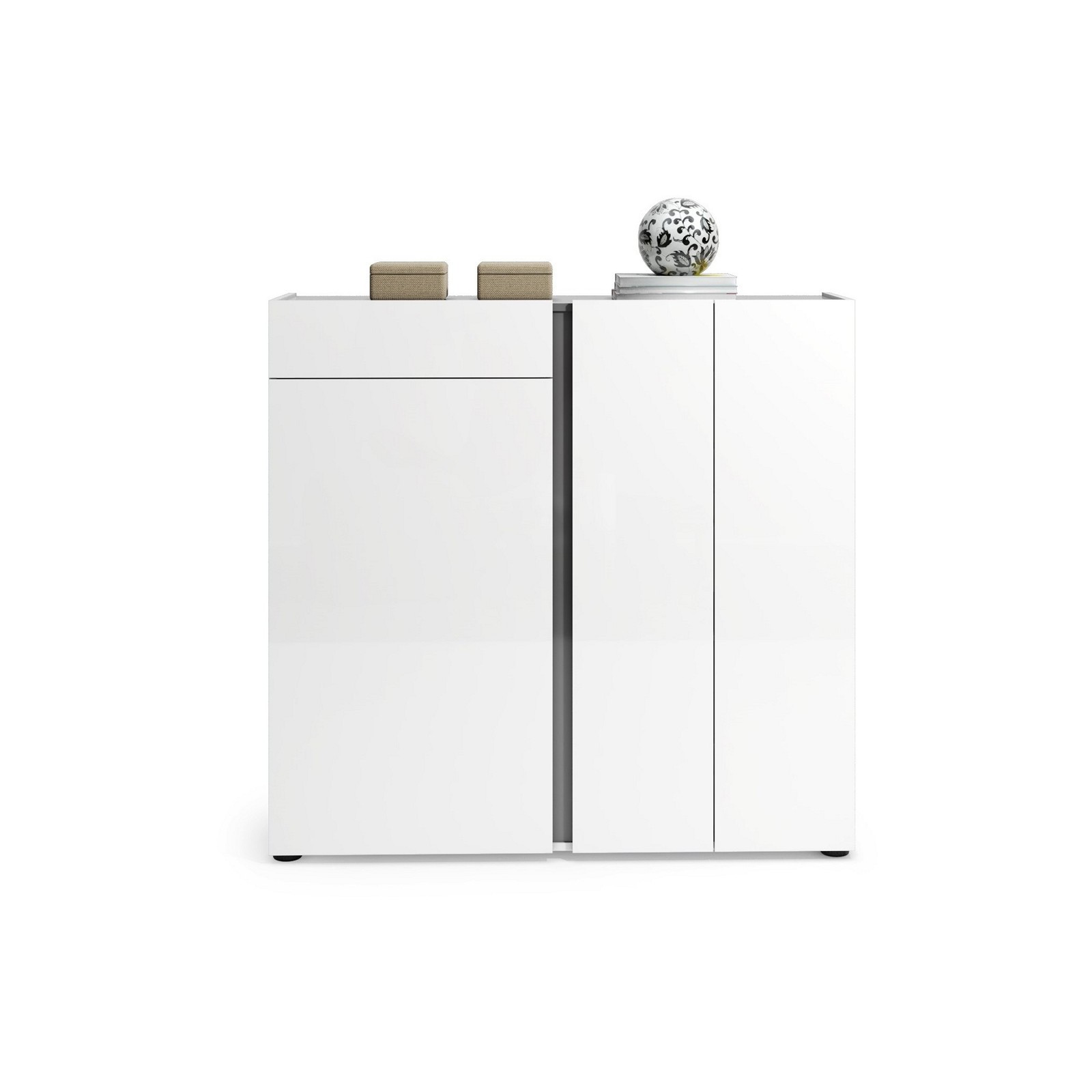 OTTAWA WHITE Scarpiera 3 ante 1 cassetto  laccata colore Bianco lucido top colore Antracite cm H115 L120 P33