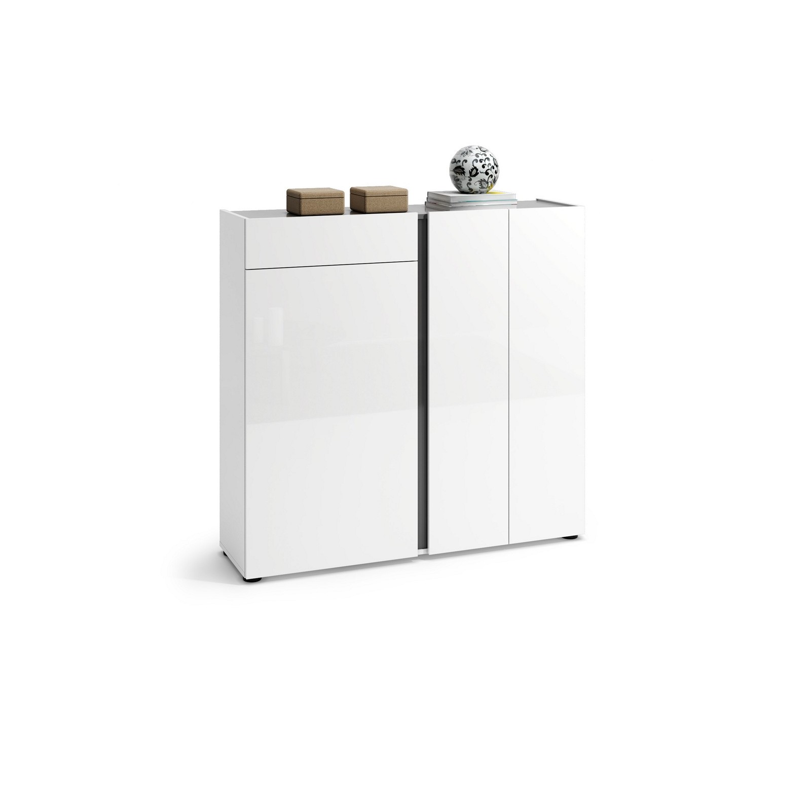 OTTAWA WHITE Scarpiera 3 ante 1 cassetto  laccata colore Bianco lucido top colore Antracite cm H115 L120 P33