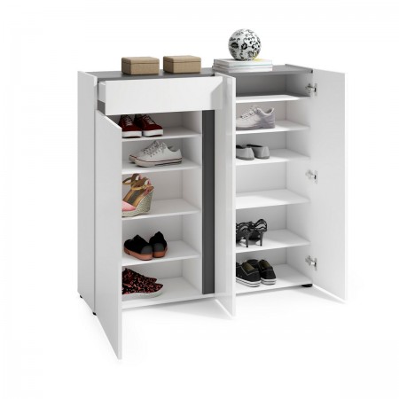OTTAWA WHITE Scarpiera 3 ante 1 cassetto  laccata colore Bianco lucido top colore Antracite cm H115 L120 P33