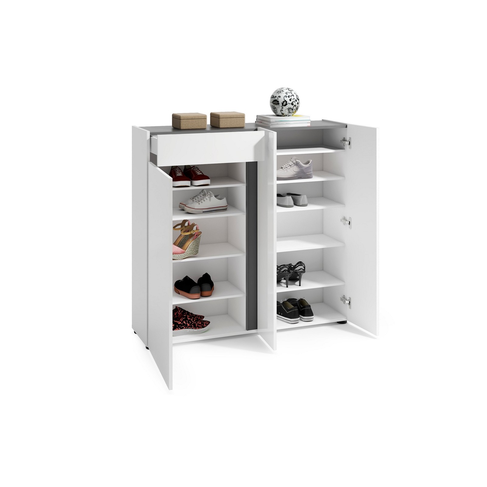 OTTAWA WHITE Scarpiera 3 ante 1 cassetto  laccata colore Bianco lucido top colore Antracite cm H115 L120 P33