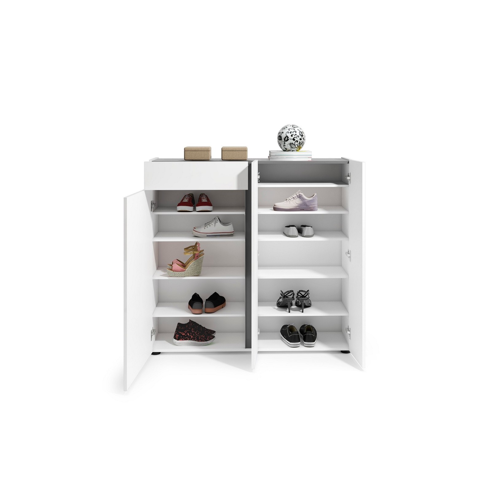 OTTAWA WHITE Scarpiera 3 ante 1 cassetto  laccata colore Bianco lucido top colore Antracite cm H115 L120 P33
