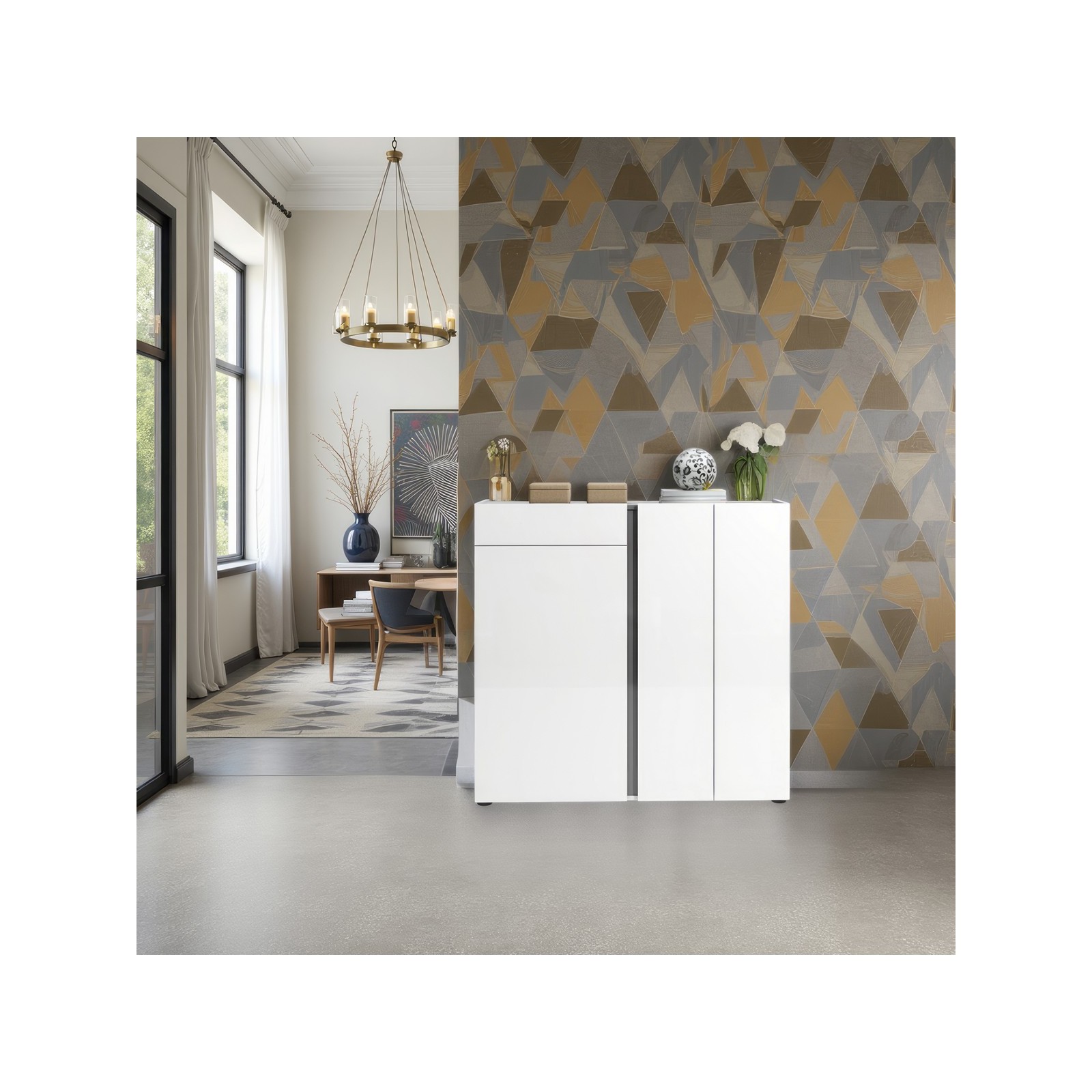 OTTAWA WHITE Scarpiera 3 ante 1 cassetto  laccata colore Bianco lucido top colore Antracite cm H115 L120 P33