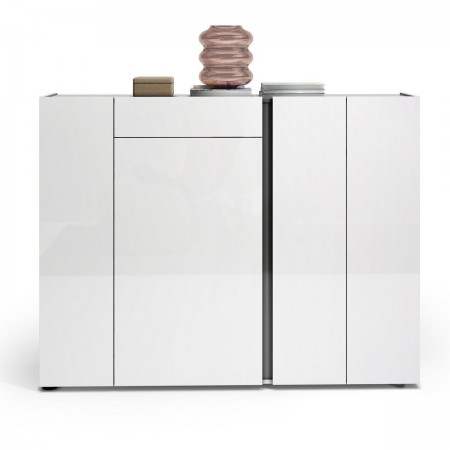 OTTAWA WHITE Scarpiera 4 ante 1 cassetto laccata colore Bianco lucido top colore Antracite cm H115 L149 P33