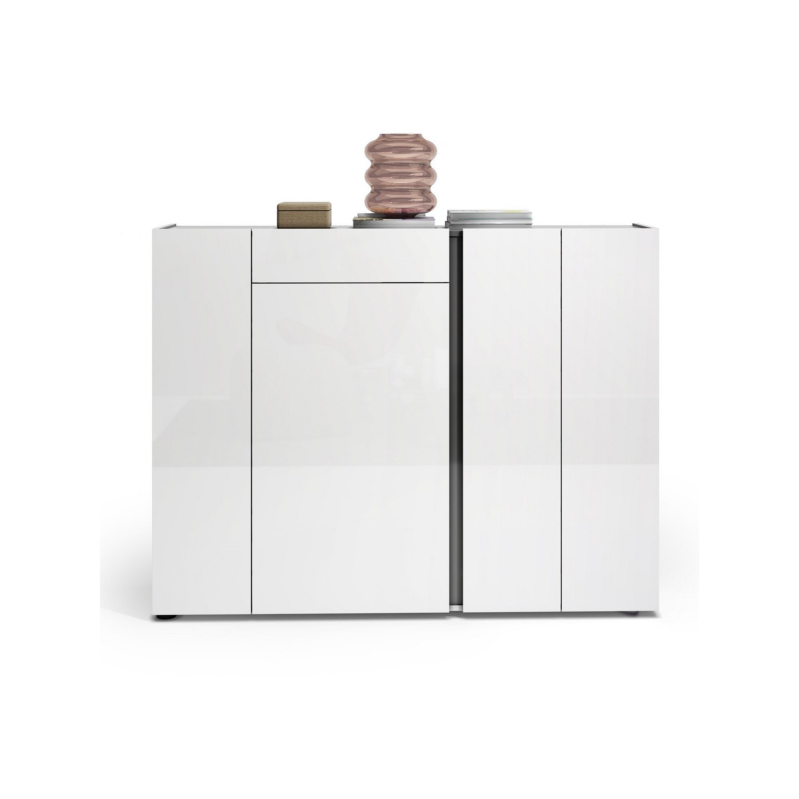 OTTAWA WHITE Scarpiera 4 ante 1 cassetto laccata colore Bianco lucido top colore Antracite cm H115 L149 P33