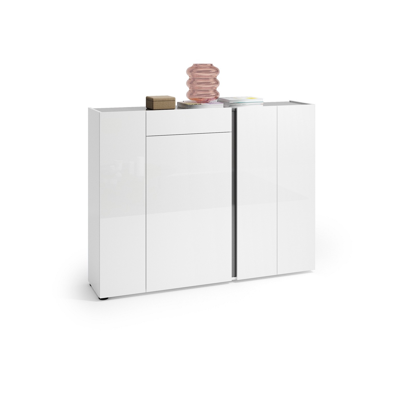 OTTAWA WHITE Scarpiera 4 ante 1 cassetto laccata colore Bianco lucido top colore Antracite cm H115 L149 P33