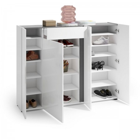 OTTAWA WHITE Scarpiera 4 ante 1 cassetto laccata colore Bianco lucido top colore Antracite cm H115 L149 P33