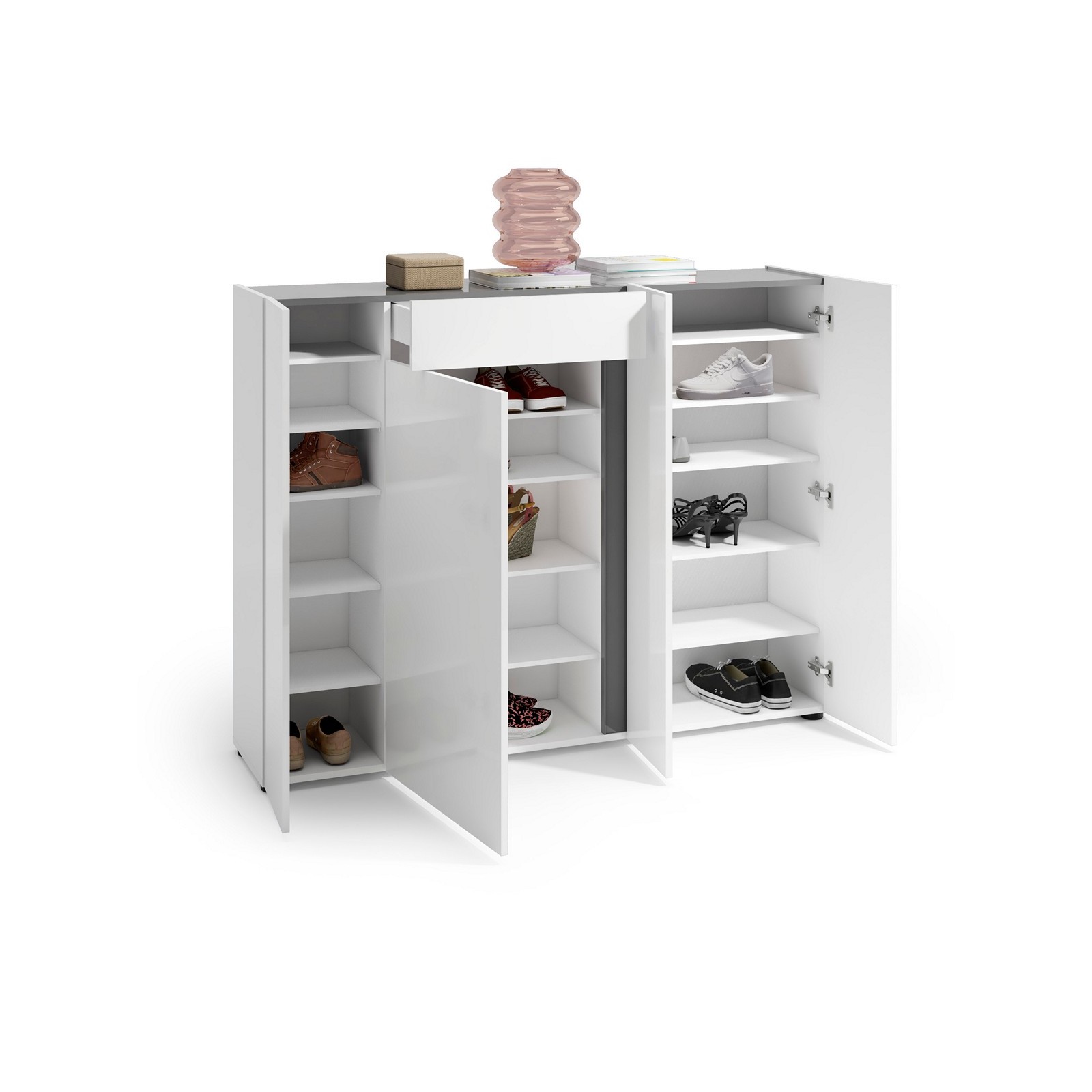 OTTAWA WHITE Scarpiera 4 ante 1 cassetto laccata colore Bianco lucido top colore Antracite cm H115 L149 P33