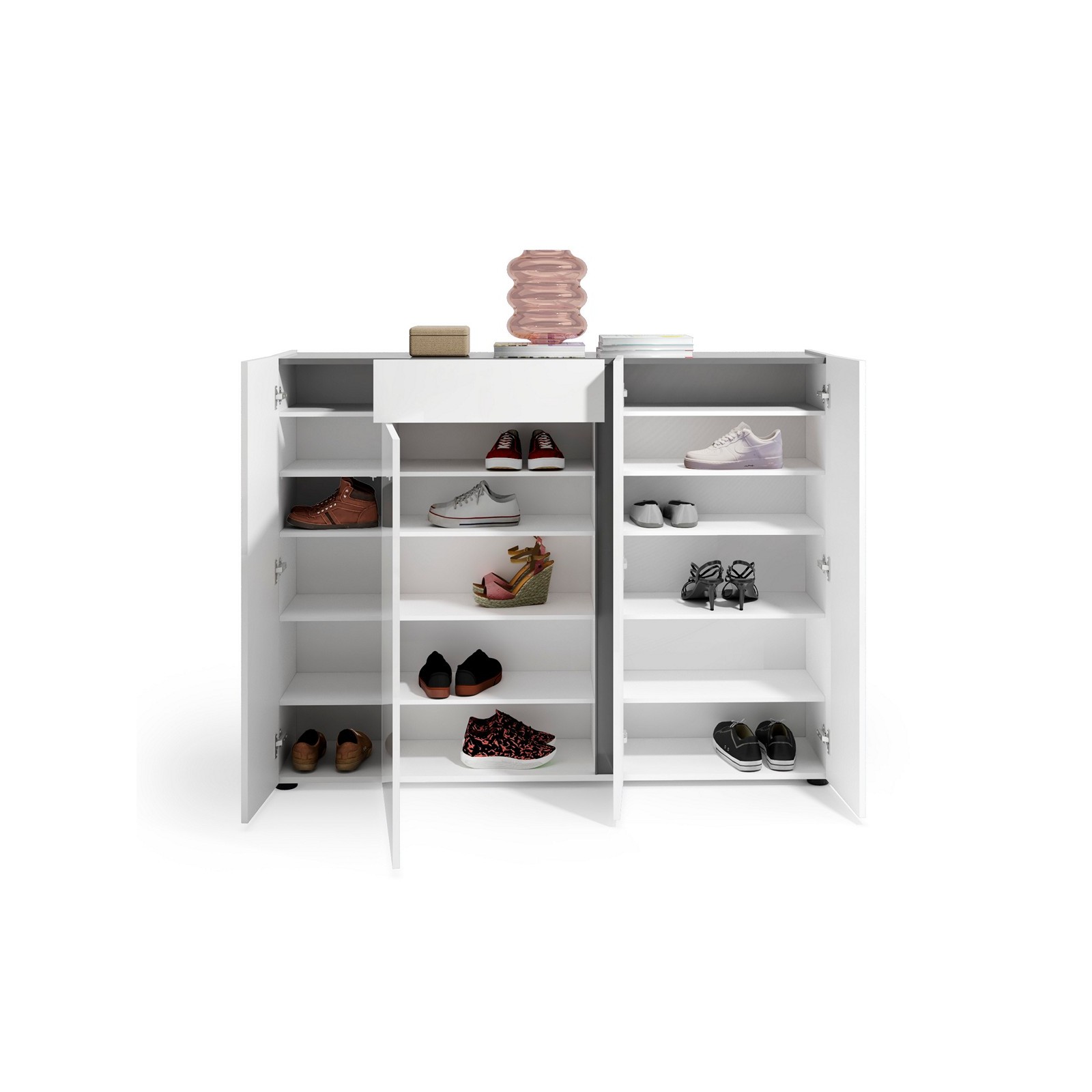 OTTAWA WHITE Scarpiera 4 ante 1 cassetto laccata colore Bianco lucido top colore Antracite cm H115 L149 P33