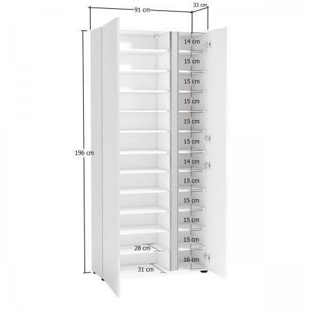 OTTAWA WHITE Scarpiera alta 3 ante  laccata colore Bianco lucido top colore Antracite cm H196 L91 P33