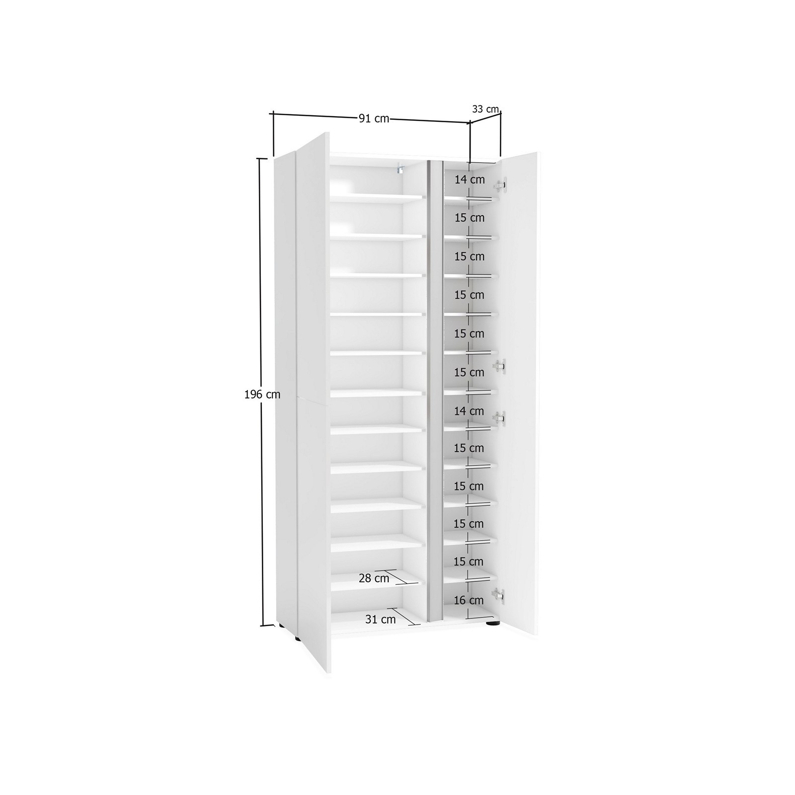 OTTAWA WHITE Scarpiera alta 3 ante  laccata colore Bianco lucido top colore Antracite cm H196 L91 P33
