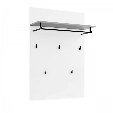 OTTAWA WHITE Pannello appendiabiti da parete laccato di colore Bianco lucido 5 ganci 1 barra appendiabiti cm H115 L80 P25