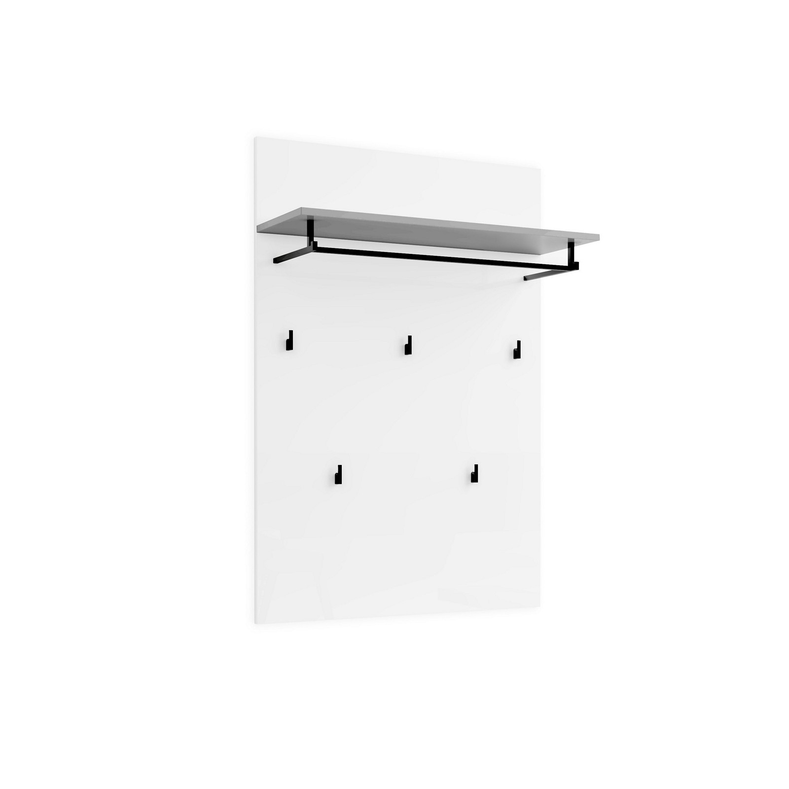 OTTAWA WHITE Pannello appendiabiti da parete laccato di colore Bianco lucido 5 ganci 1 barra appendiabiti cm H115 L80 P25