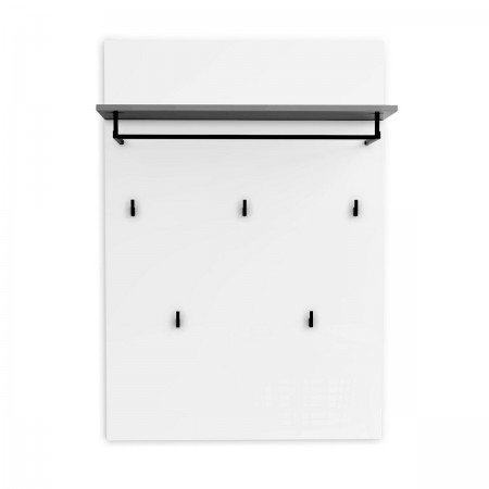 OTTAWA WHITE Pannello appendiabiti da parete laccato di colore Bianco lucido 5 ganci 1 barra appendiabiti cm H115 L80 P25