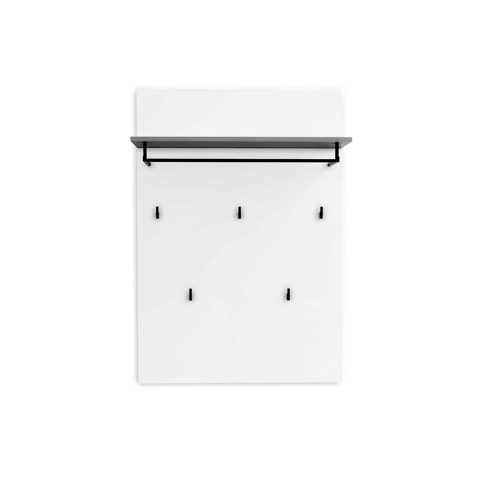 OTTAWA WHITE Pannello appendiabiti da parete laccato di colore Bianco lucido 5 ganci 1 barra appendiabiti cm H115 L80 P25