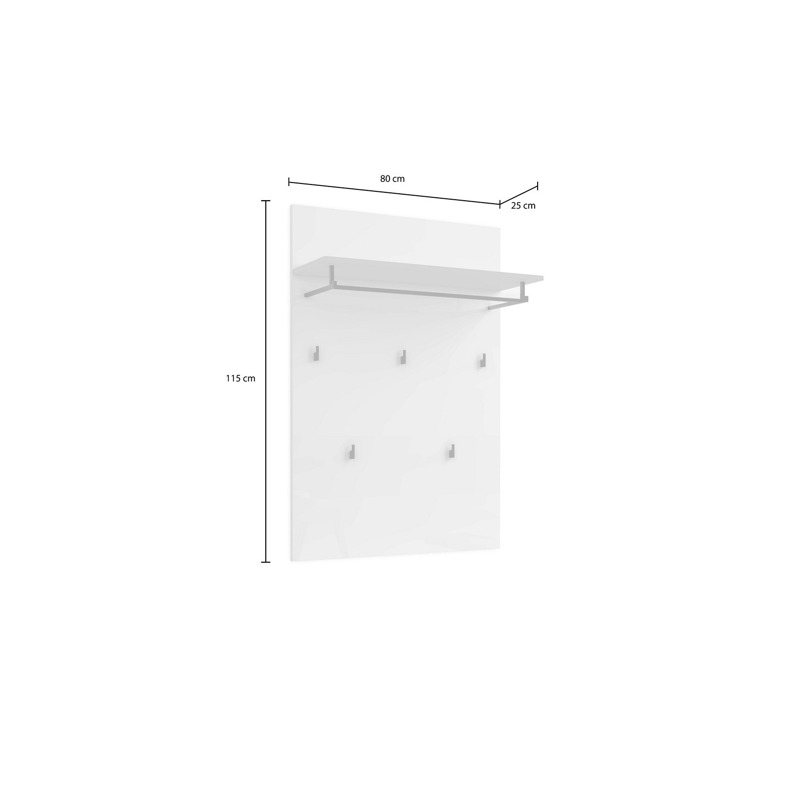 OTTAWA WHITE Pannello appendiabiti da parete laccato di colore Bianco lucido 5 ganci 1 barra appendiabiti cm H115 L80 P25