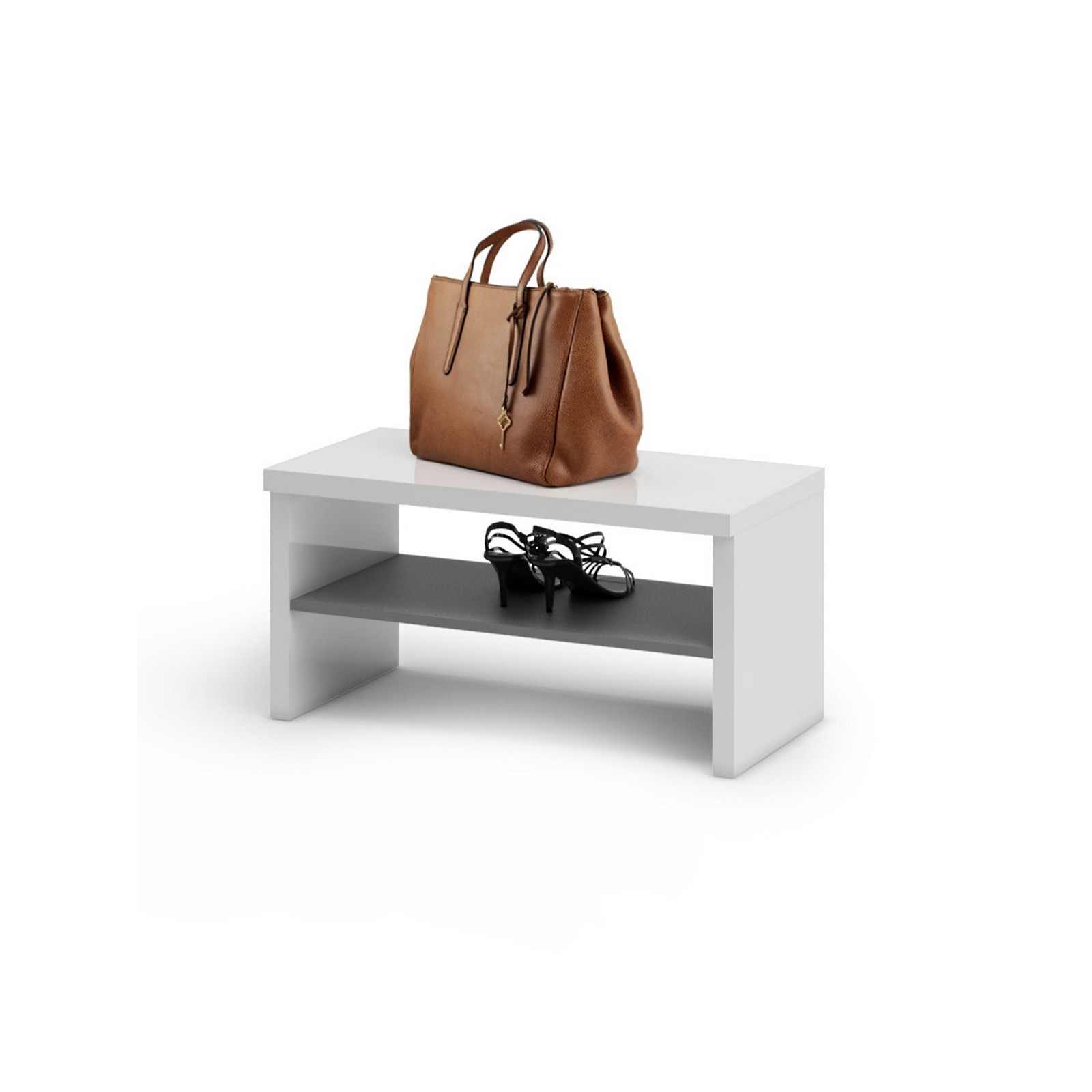 OTTAWA WHITE Panca scarpiera colore Bianco lucido e Antracite cm H40 L80 P40