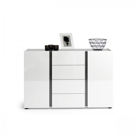 OTTAWA WHITE Madia 2 ante 4 cassetti   laccato colore Bianco lucido cm H92 L140 P38