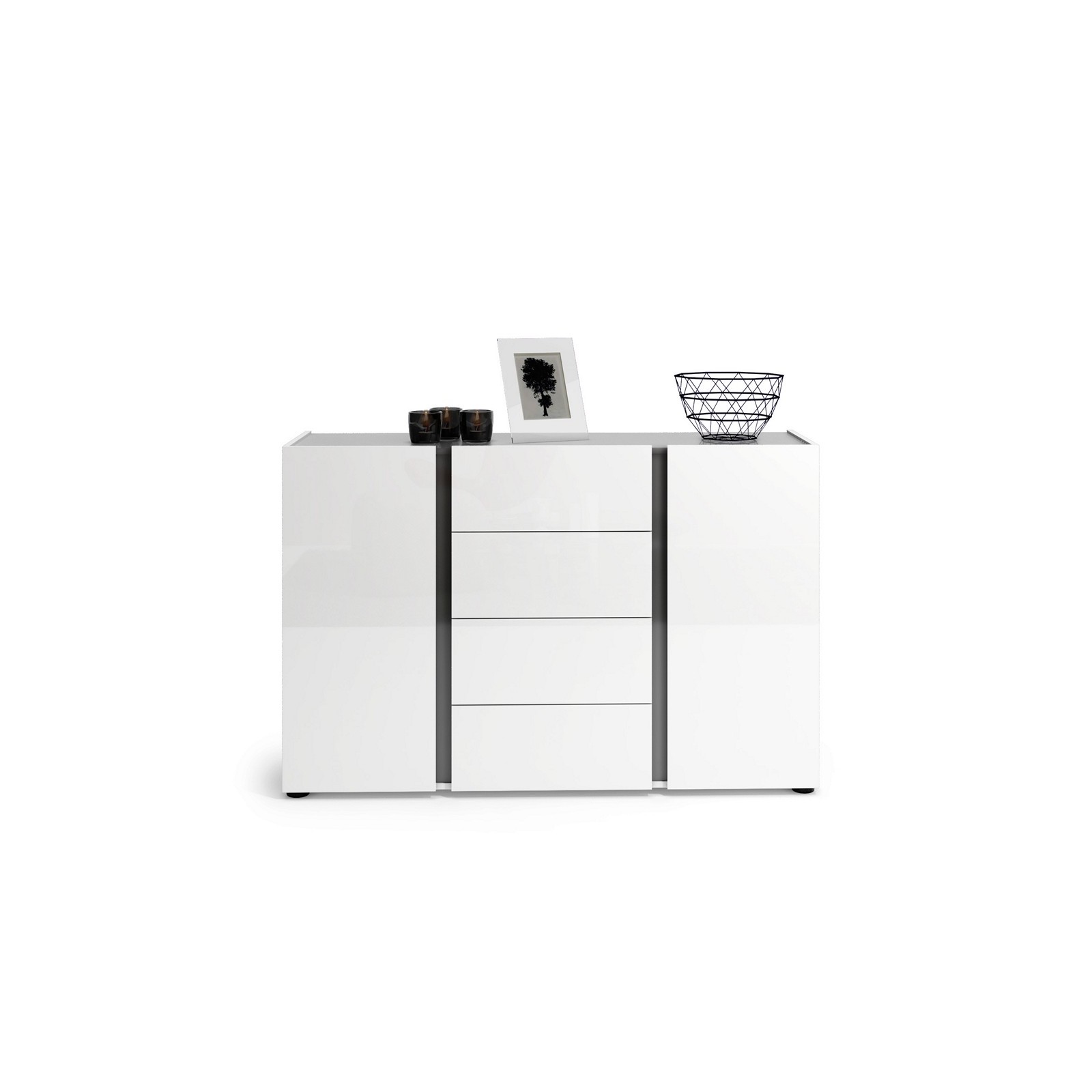 OTTAWA WHITE Madia 2 ante 4 cassetti   laccato colore Bianco lucido cm H92 L140 P38