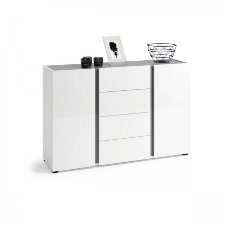 OTTAWA WHITE Madia 2 ante 4 cassetti   laccato colore Bianco lucido cm H92 L140 P38
