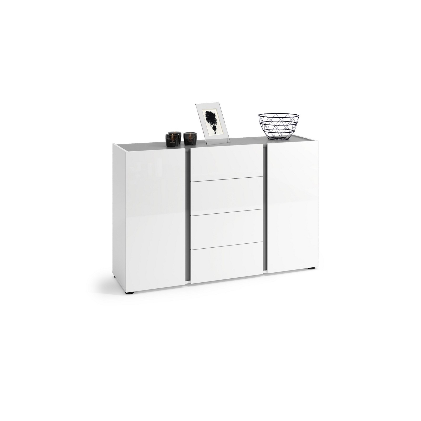 OTTAWA WHITE Madia 2 ante 4 cassetti   laccato colore Bianco lucido cm H92 L140 P38
