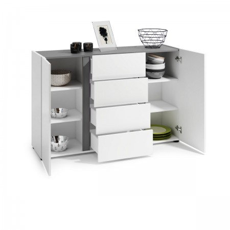 OTTAWA WHITE Madia 2 ante 4 cassetti   laccato colore Bianco lucido cm H92 L140 P38