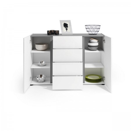 OTTAWA WHITE Madia 2 ante 4 cassetti   laccato colore Bianco lucido cm H92 L140 P38