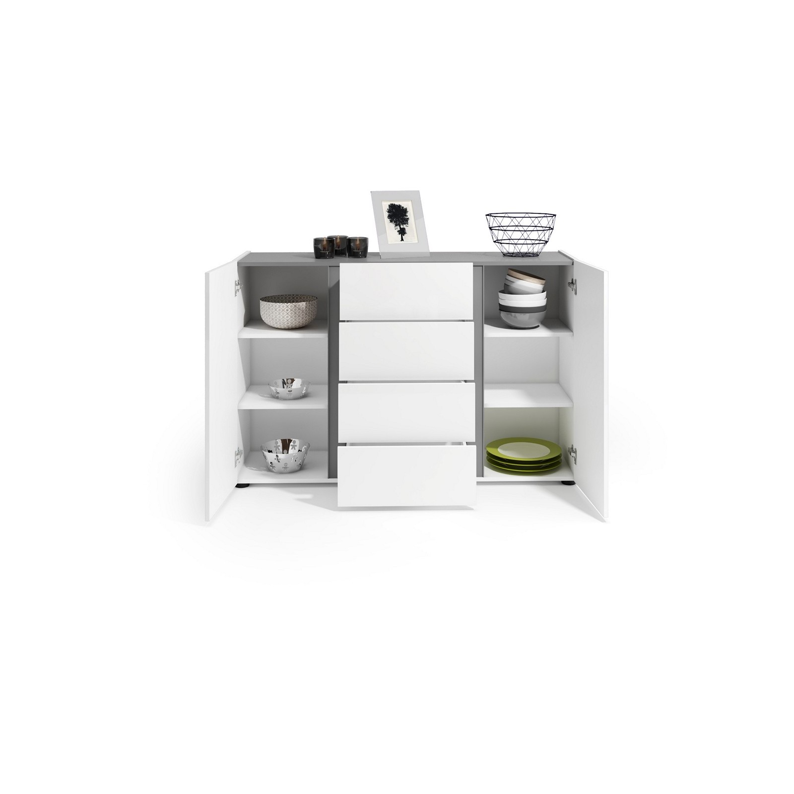 OTTAWA WHITE Madia 2 ante 4 cassetti   laccato colore Bianco lucido cm H92 L140 P38