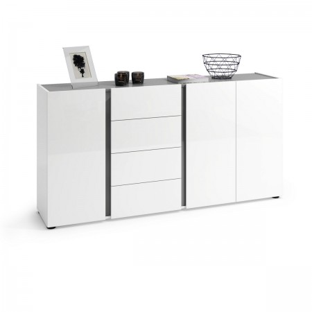 OTTAWA WHITE  Madia 3 ante 4 cassetti laccato colore Bianco lucido cm H92 L180 P38