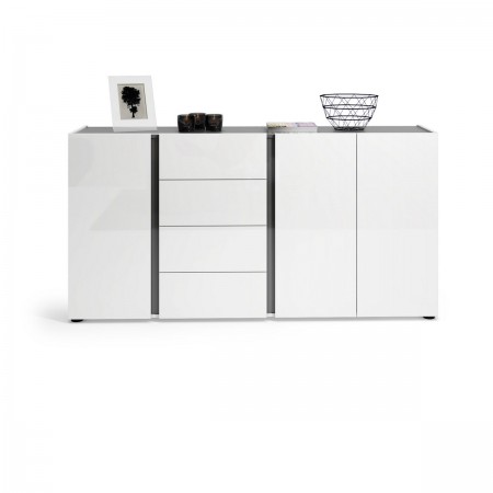 OTTAWA WHITE  Madia 3 ante 4 cassetti laccato colore Bianco lucido cm H92 L180 P38