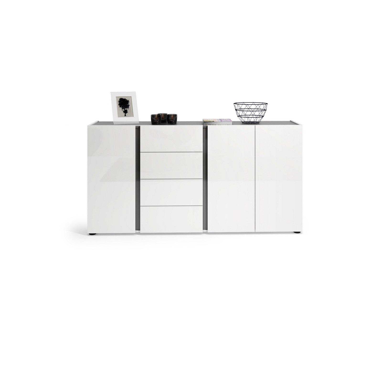 OTTAWA WHITE  Madia 3 ante 4 cassetti laccato colore Bianco lucido cm H92 L180 P38