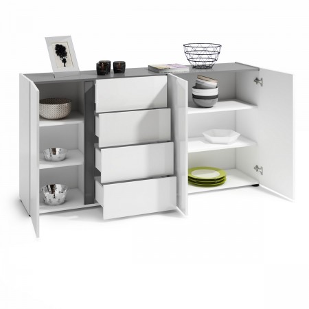 OTTAWA WHITE  Madia 3 ante 4 cassetti laccato colore Bianco lucido cm H92 L180 P38