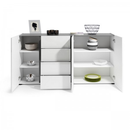 OTTAWA WHITE  Madia 3 ante 4 cassetti laccato colore Bianco lucido cm H92 L180 P38