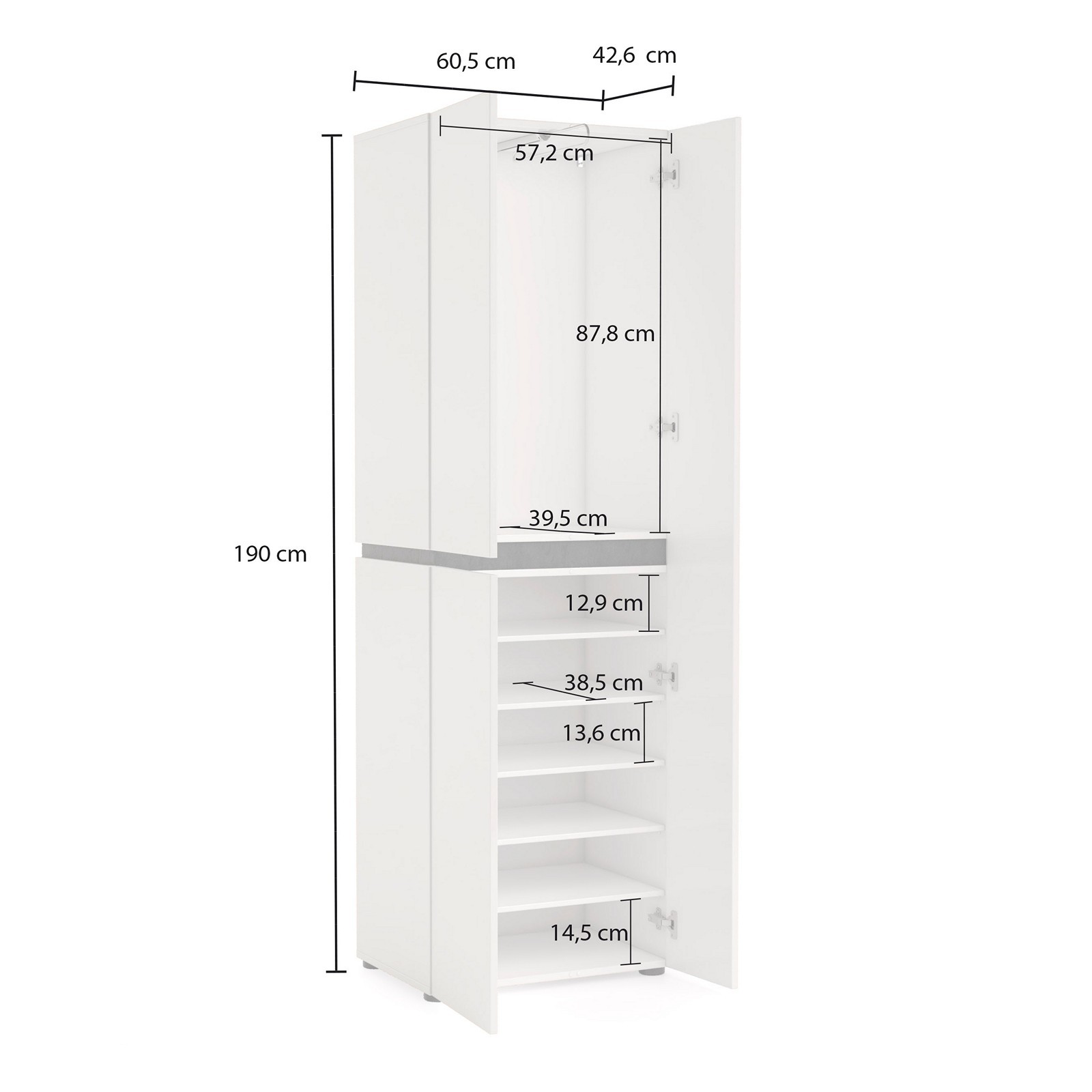 BARRY Armadio guardaroba da ingresso 3 ante laccato di colore Bianco lucido cm H190 L60,5 P42,6