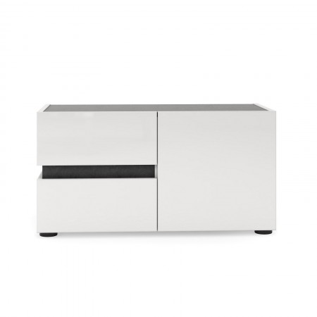 BARRY Mobile basso 1 anta 2 cassetti laccato di colore Bianco lucido cm H42 L80 P38