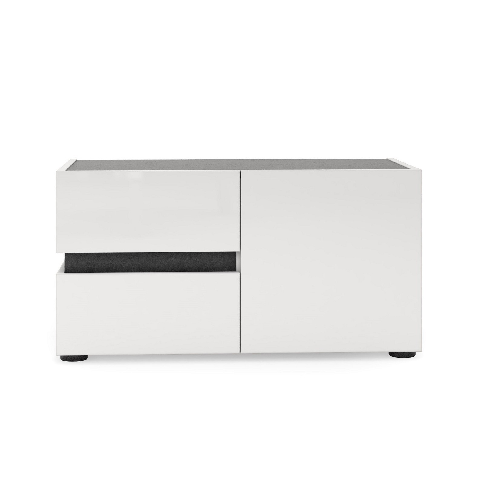 BARRY Mobile basso 1 anta 2 cassetti laccato di colore Bianco lucido cm H42 L80 P38