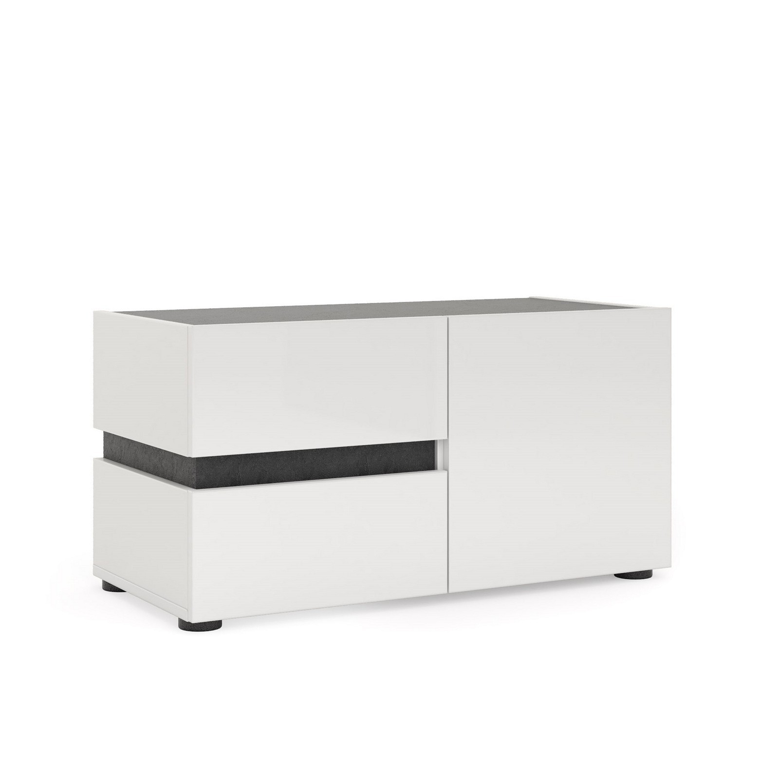 BARRY Mobile basso 1 anta 2 cassetti laccato di colore Bianco lucido cm H42 L80 P38