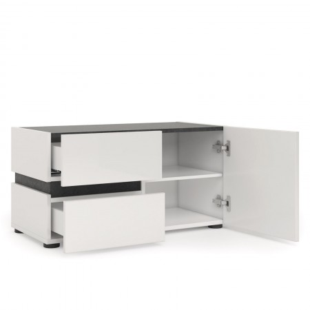 BARRY Mobile basso 1 anta 2 cassetti laccato di colore Bianco lucido cm H42 L80 P38