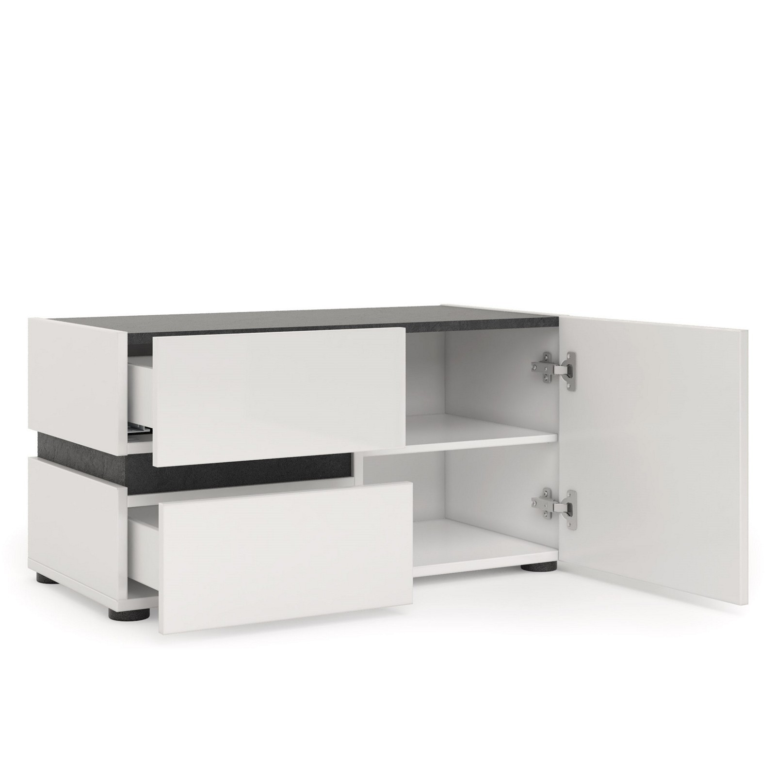 BARRY Mobile basso 1 anta 2 cassetti laccato di colore Bianco lucido cm H42 L80 P38