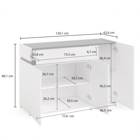 BARRY Madia 3 ante 1 cassetto laccata colore Bianco lucido cm H80,1 L120,1 P42,6