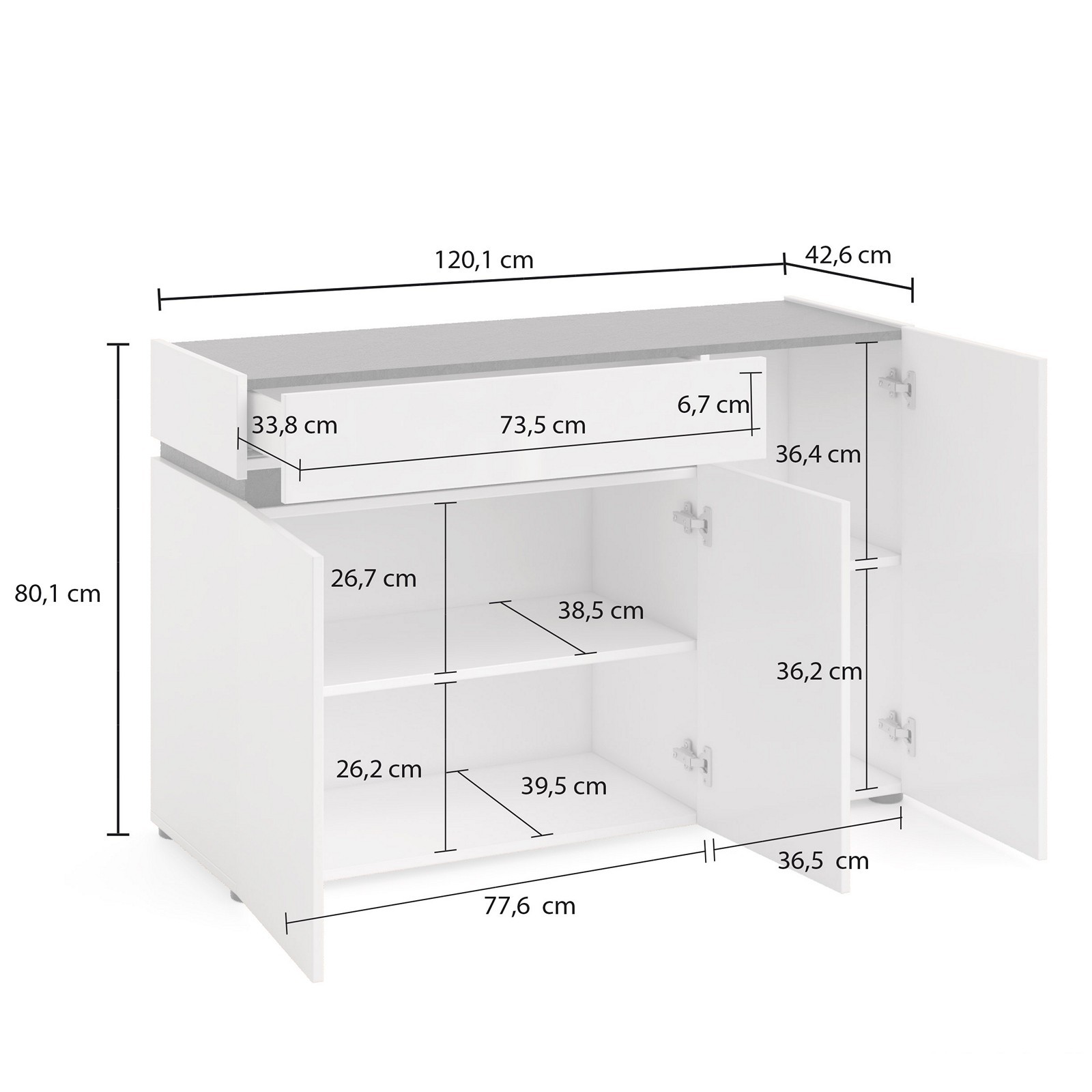 BARRY Madia 3 ante 1 cassetto laccata colore Bianco lucido cm H80,1 L120,1 P42,6